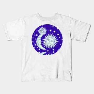 Vintage Celestial Sun Moon and Stars in Blue Kids T-Shirt